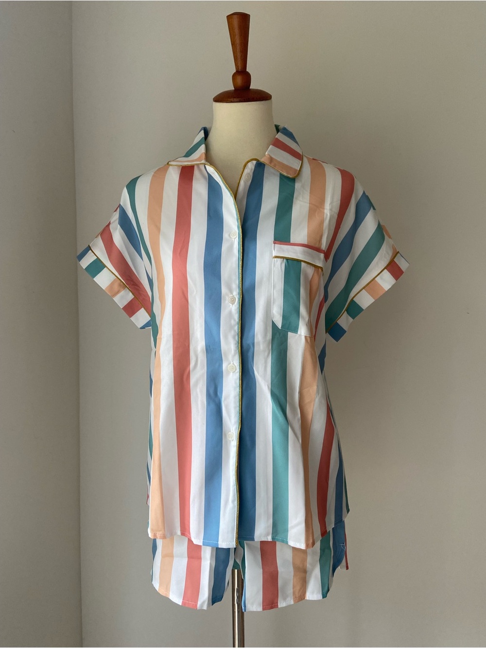 NWT Striped Pastel Cotton-Blend Pajama Set